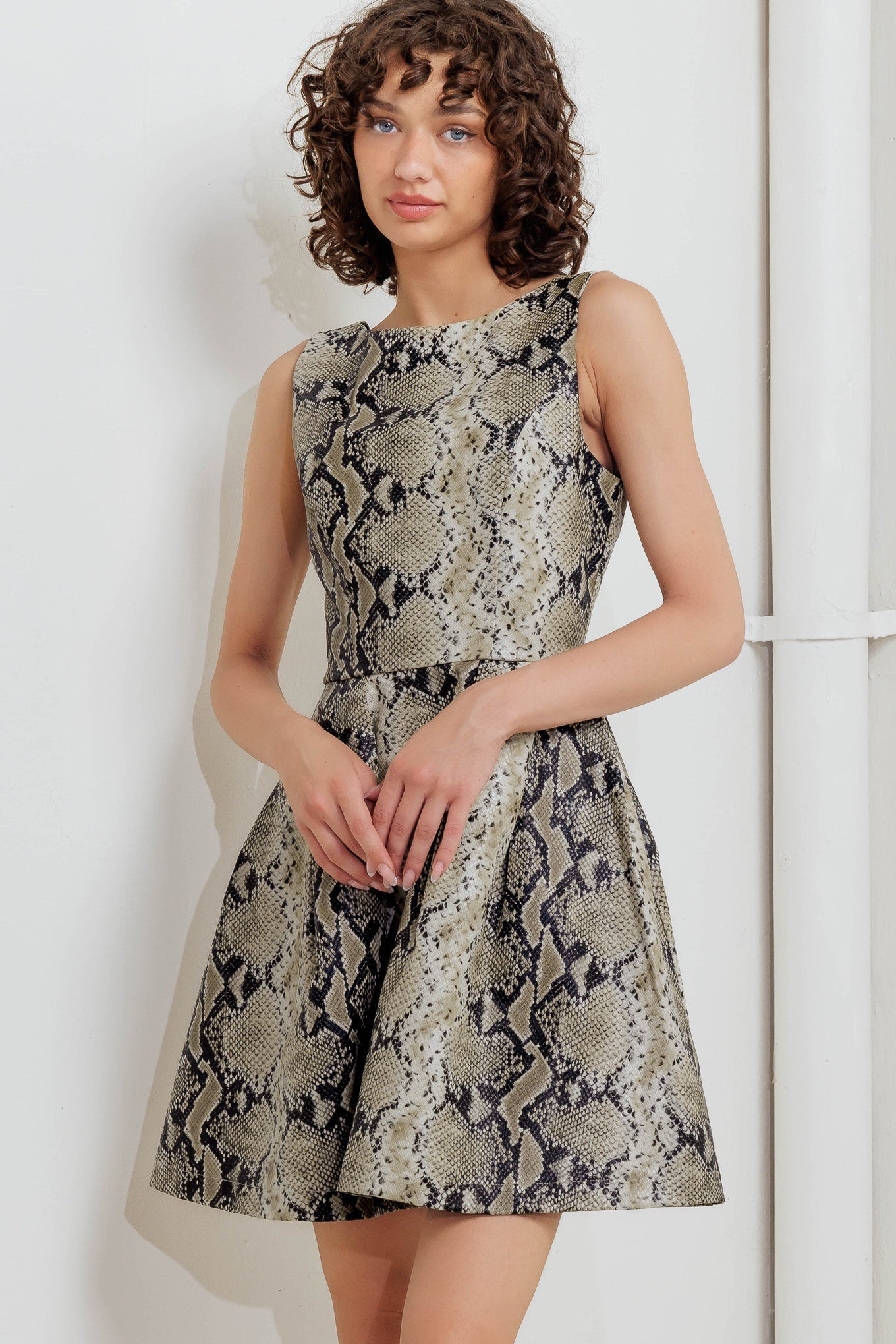 SNAKE GLAM FAUX LEATHER MINI DRESS Flying Tomato